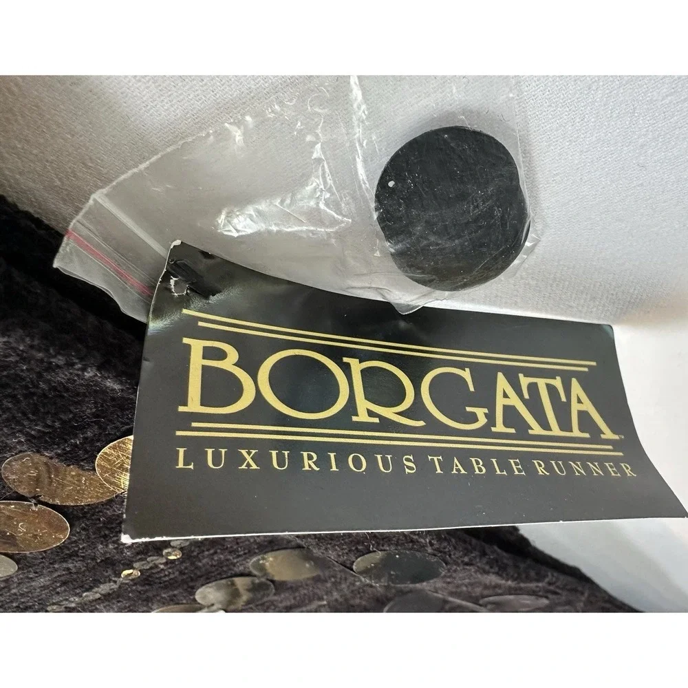 Borgata Table Runner Beaded Sequined Tassels 14x72 Black NWT